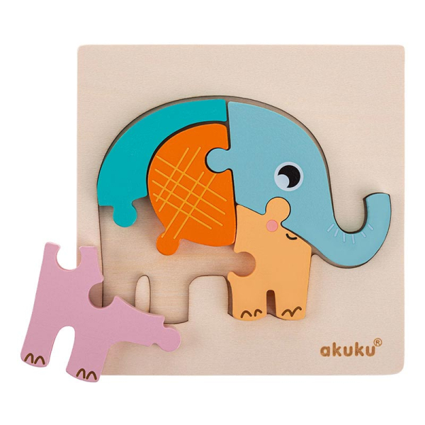Ξύλινο Παζλ Με 5 Κομμάτια Akuku Elephant A0600