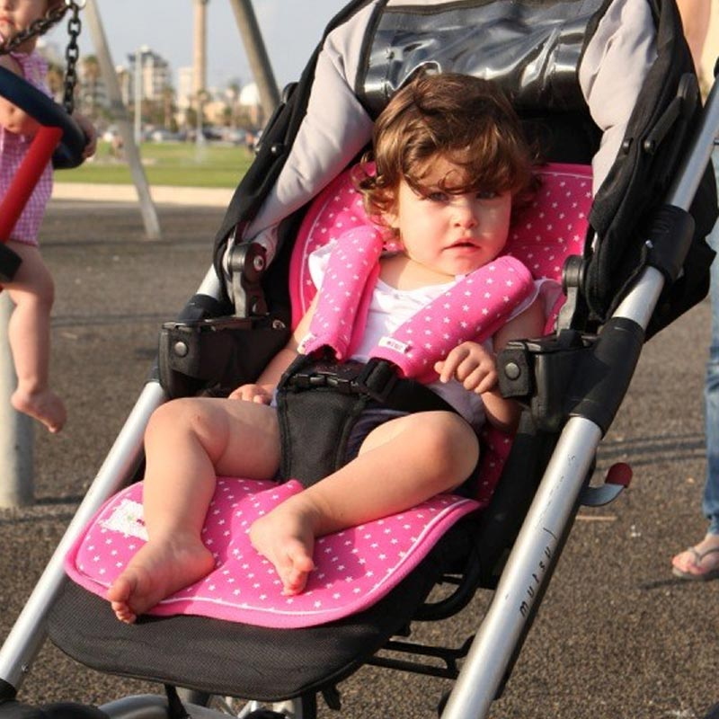 Στρωματάκι Καροτσιού/Καθίσματος Αυτοκίνητου & Προστατευτικά Μαξιλαράκια Ζώνης (Σετ) Minene Φούξια Με Αστέρια