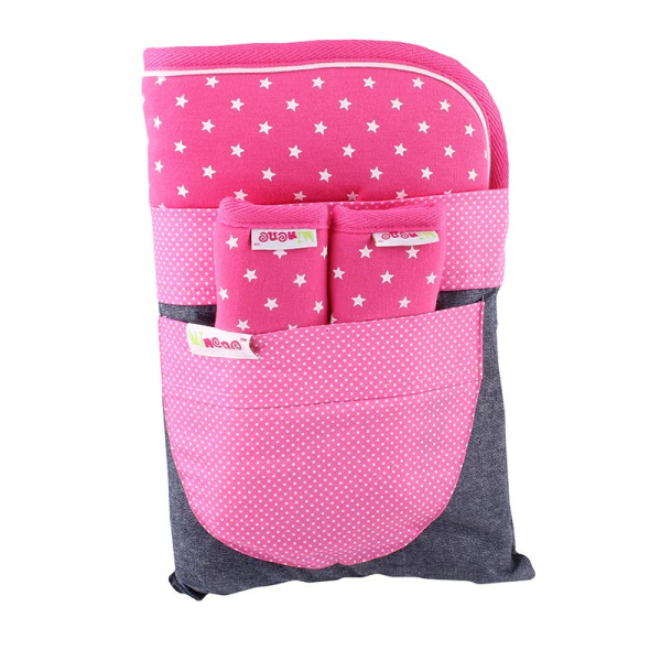 Στρωματάκι Καροτσιού/Καθίσματος Αυτοκίνητου & Προστατευτικά Μαξιλαράκια Ζώνης (Σετ) Minene Φούξια Με Αστέρια