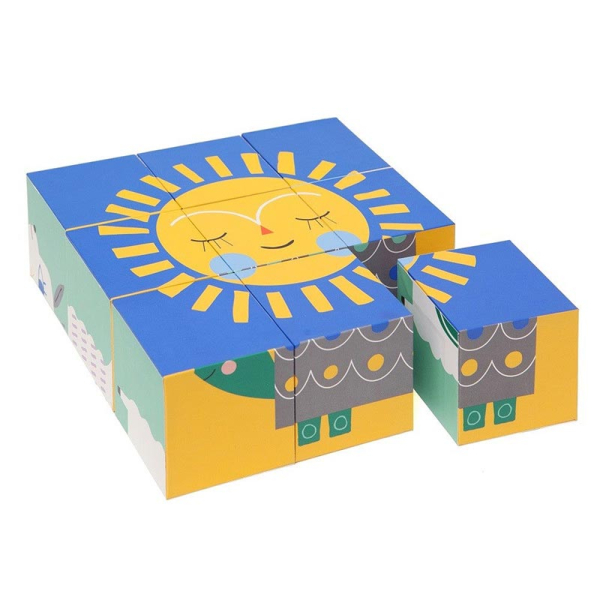 Ξύλινο Παζλ Με 9 Κύβους Petit Monkey Peanut & Friends PTM-PMG009