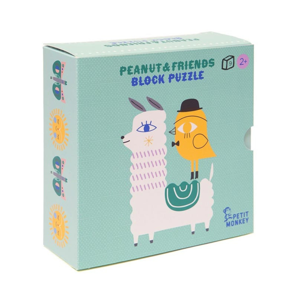 Ξύλινο Παζλ Με 9 Κύβους Petit Monkey Peanut & Friends PTM-PMG009