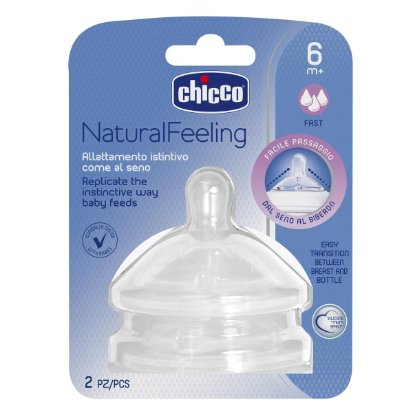 Φυσιολογικές Θηλές Σιλικόνης Γρήγορης Ροής 6+Μ (Σετ 2τμχ) Chicco Natural Feeling  B50-81047-20