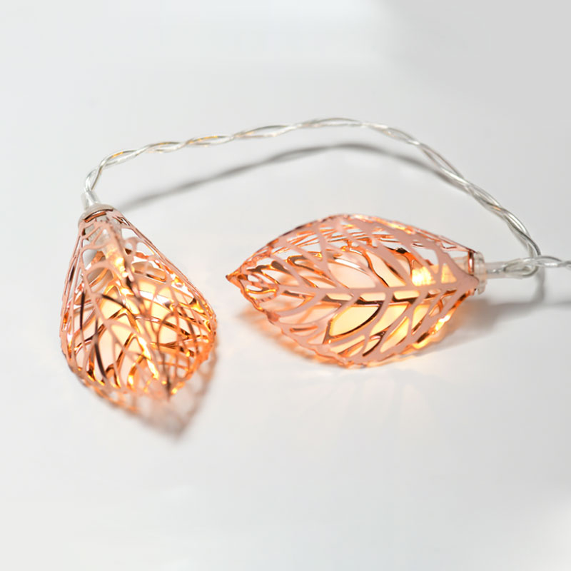 Διακοσμητική Γιρλάντα Μπαταρίας Με 10 LED Φωτάκια & Χρονοδιακόπτη Aca Metal Leaf Copper FMCLEAF10WW2AT