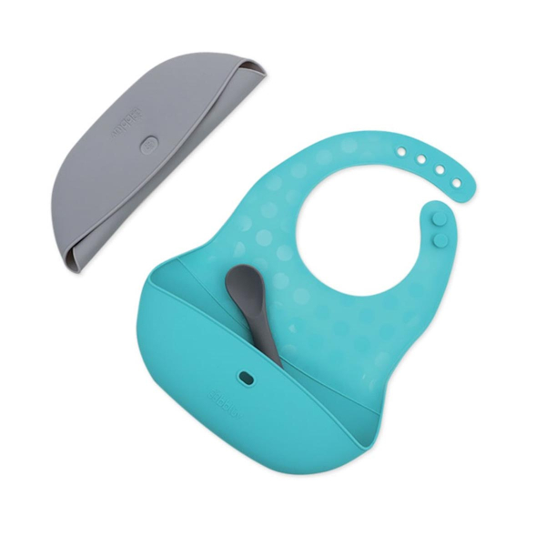 Σαλιάρες Σιλικόνης 4+ Μηνών (21.8x3.2x30.5) & Κουτάλι Σετ 3τμχ Bbluv B0183-A Aqua/Grey