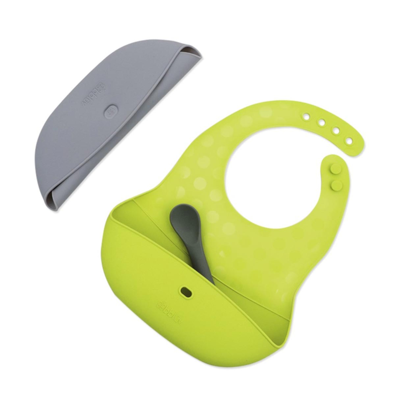 Σαλιάρες Σιλικόνης 4+ Μηνών (21.8x3.2x30.5) & Κουτάλι Σετ 3τμχ Bbluv B0183-L Lime/Grey