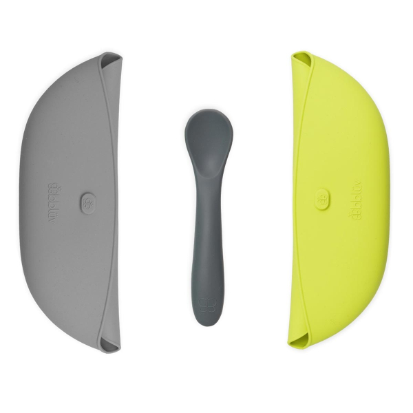 Σαλιάρες Σιλικόνης 4+ Μηνών (21.8x3.2x30.5) & Κουτάλι Σετ 3τμχ Bbluv B0183-L Lime/Grey