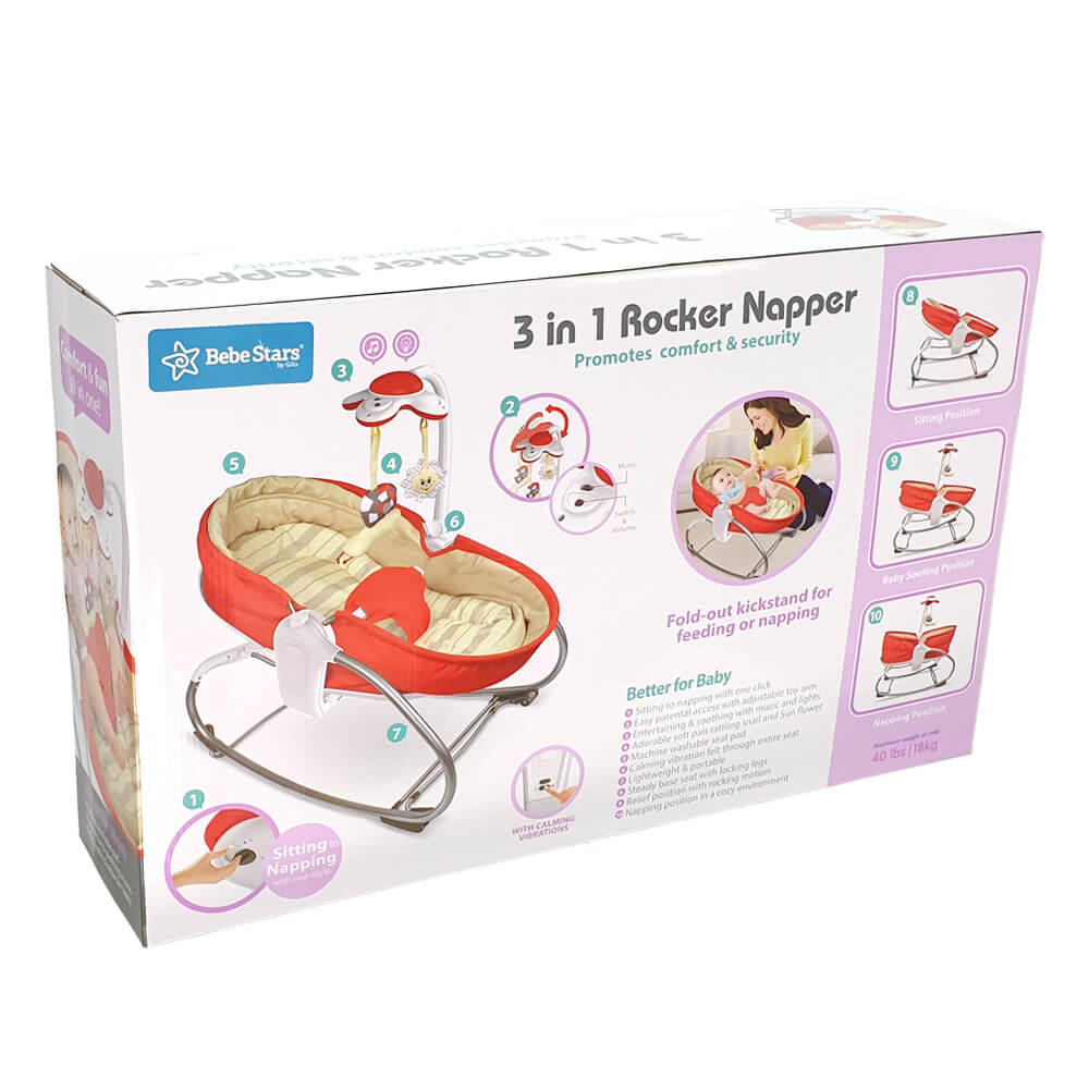 Ρηλάξ με Δόνηση (0-36 Μηνών Έως 18Kg) Bebe Stars Snooze 3 In 1 Red 324-180 Home Βρεφικά Relax Μωρού Spitishop