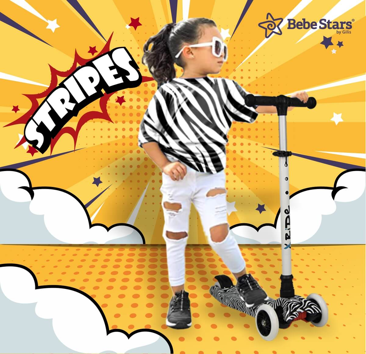 Παιδικό Πατίνι Τρίτροχο (3+ Ετών) Bebe Stars Xride Stripes 661-188 Home Παιχνίδια Πατίνια - Skateboard Spitishop