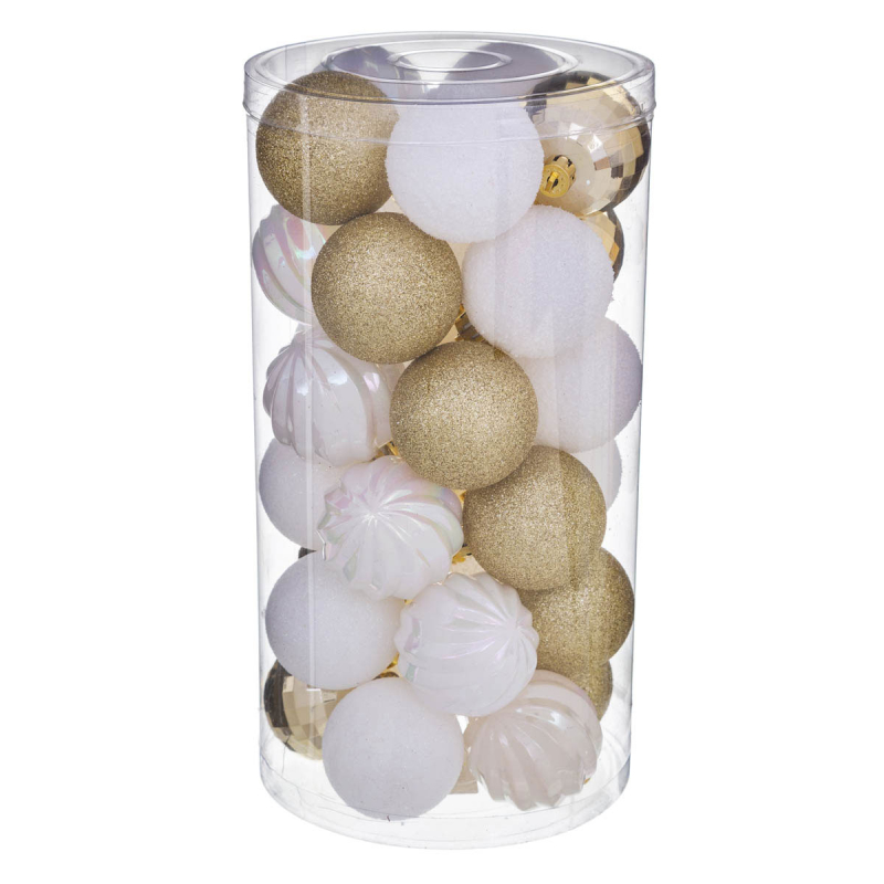 Χριστουγεννιάτικες Μπάλες (Σετ 30τμχ) A-S White/Gold 129157OB