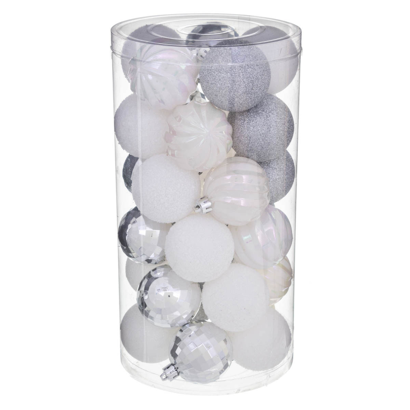 Χριστουγεννιάτικες Μπάλες (Σετ 30τμχ) A-S White/Silver 129157AB
