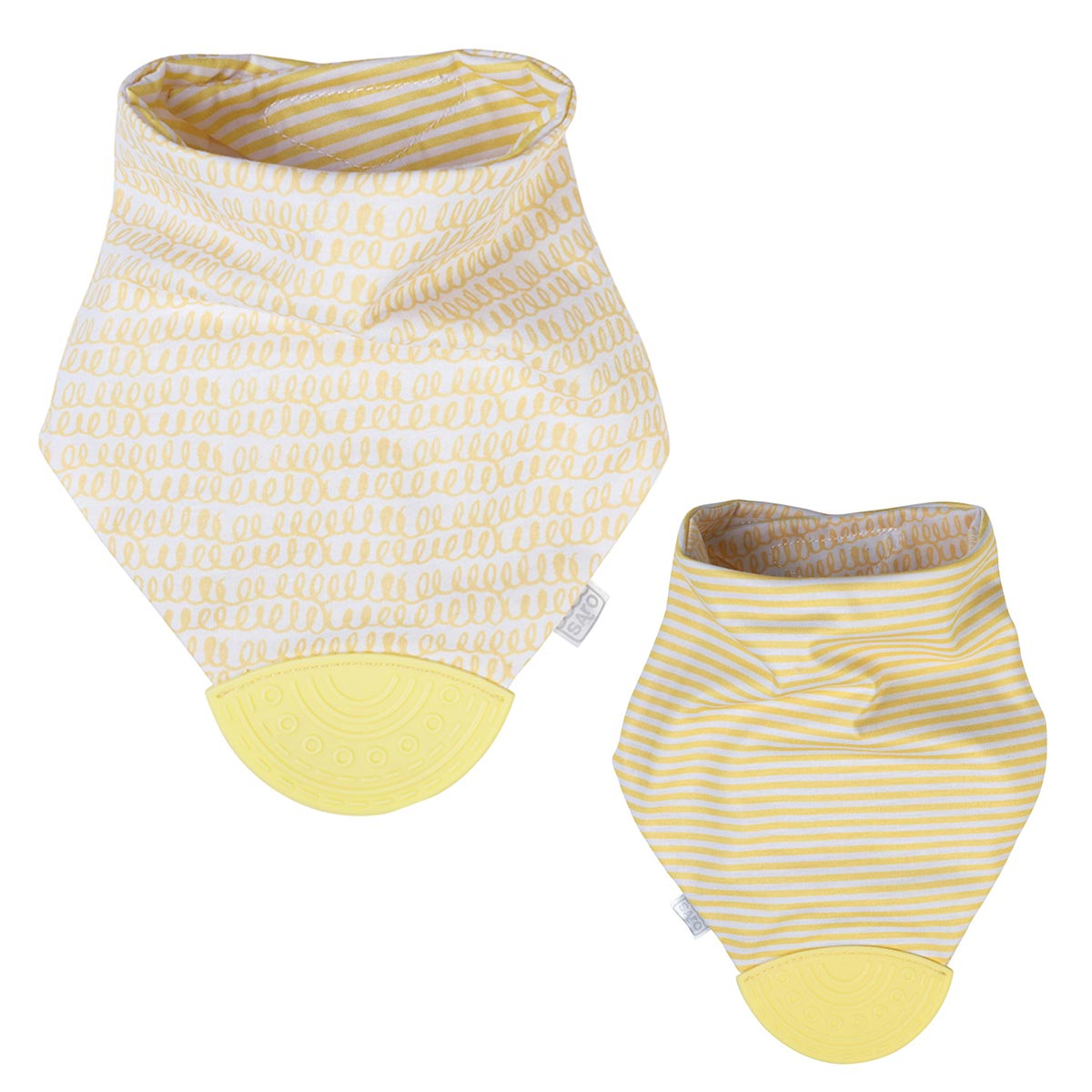 Σαλιάρα – Μπαντάνα Διπλής Όψης 6+ Μηνών (22.5×30) Με Μασητικό Saro 16545 Κίτρινο