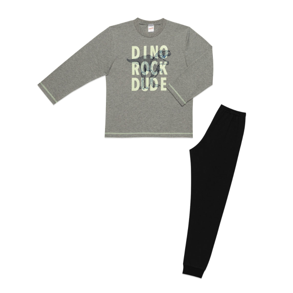 Πιτζάμα Παιδική Χειμωνιάτικη Minervakia Dino Rock 62063-023 Γκρι