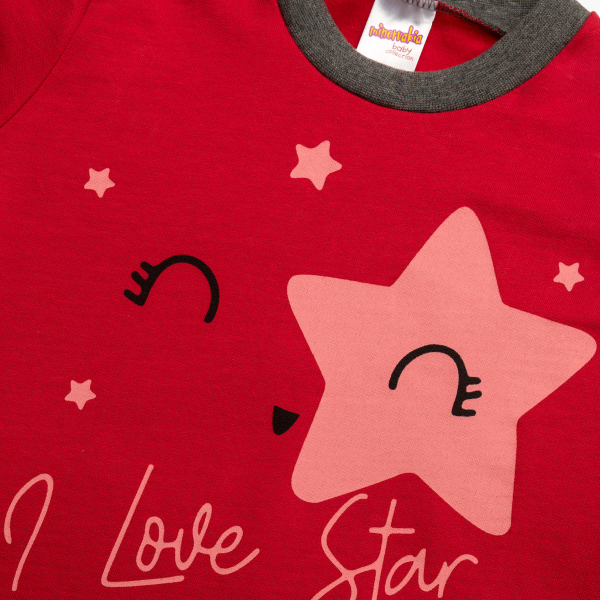 Πιτζάμα Παιδική Χειμωνιάτικη Minervakia I Love Star 61994-018 Κόκκινο