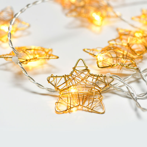 Διακοσμητική Γιρλάντα Μπαταρίας Με 10 Led Φωτάκια & Χρονοδιακόπτη Aca Metal Star Gold XMGSTAR10WW2AT