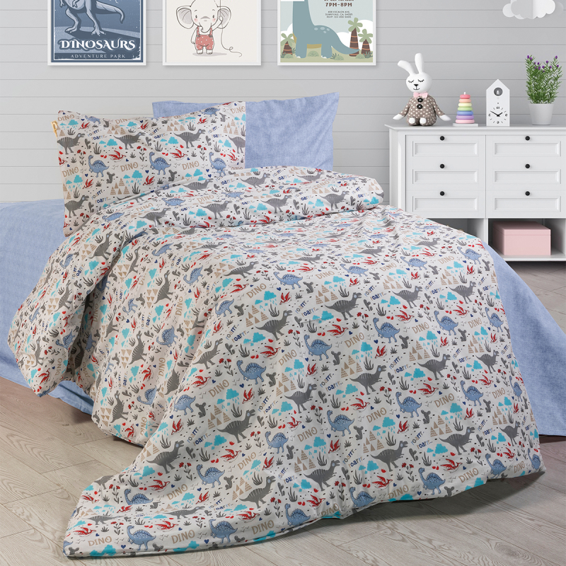 Σεντόνια Μονά (Σετ) Dimcol Dino 309 White-Blue