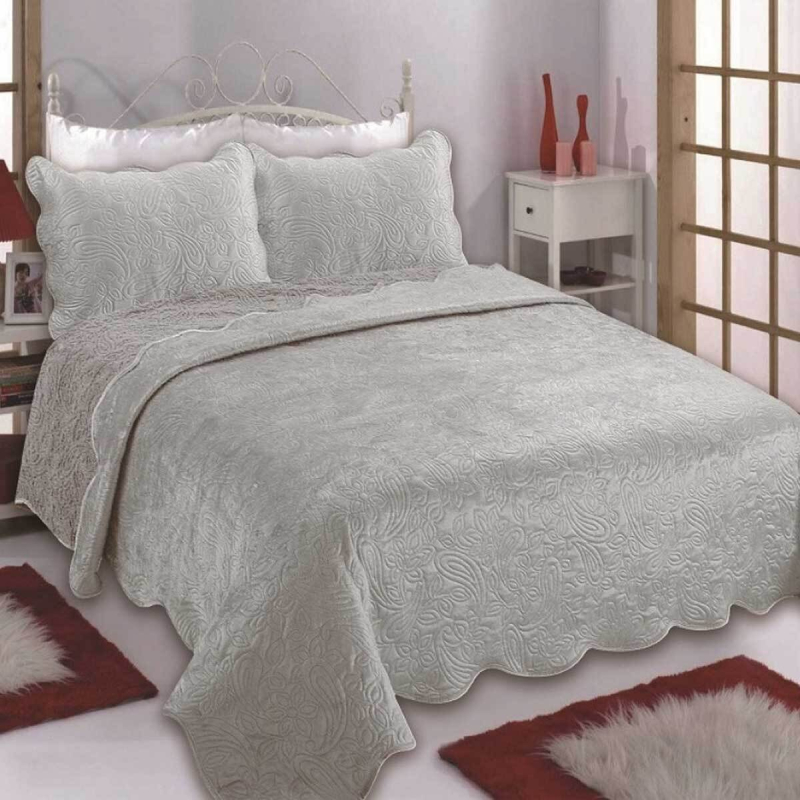 Κουβερλί Βελουτέ Υπέρδιπλο (Σετ 220x240) Silk Fashion NX2212 Light Grey