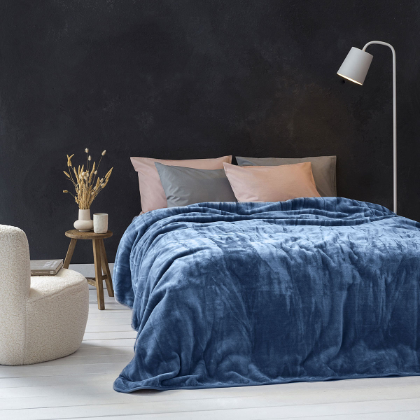 Κουβέρτα Βελουτέ Μονή (160x220) Nima Bed Linen Coperta Blue