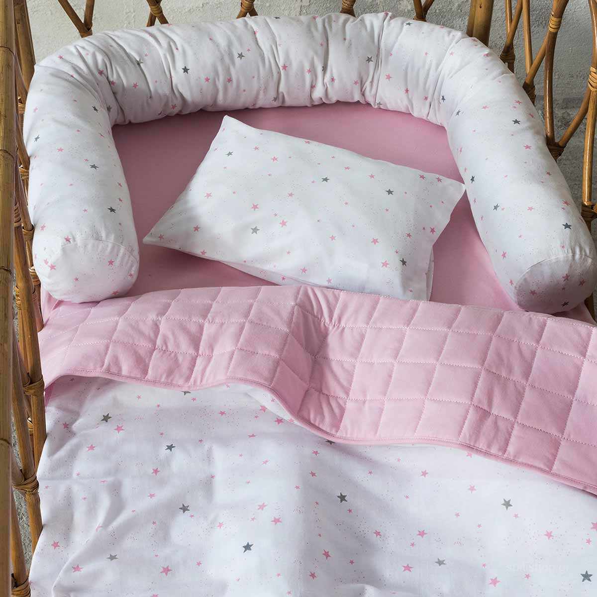 Κουβερλί Μακό Κούνιας (100X140) 2 Όψεων Nima Baby Nene Pink Home Βρεφικά Προίκα Μωρού Spitishop