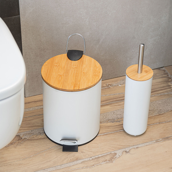 Κάδος Απορριμμάτων Μπάνιου (Φ20.5x25.5) Estia 5lt Bamboo Essentials White 02-12731