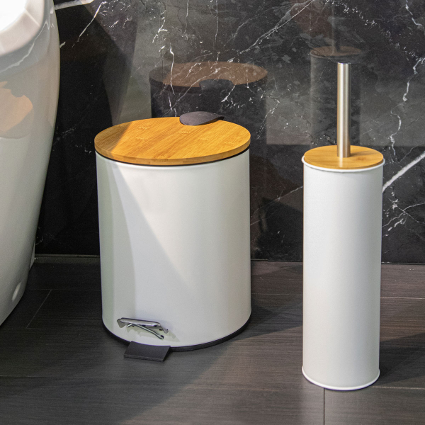 Κάδος Απορριμμάτων Μπάνιου (Φ20.5x25.5) Estia 5lt Bamboo Essentials White 02-12731