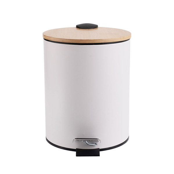 Κάδος Απορριμμάτων Μπάνιου (Φ20.5x25.5) Estia 5lt Bamboo Essentials White 02-12731