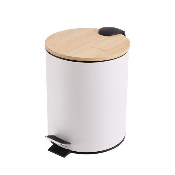 Κάδος Απορριμμάτων Μπάνιου (Φ20.5x25.5) Estia 5lt Bamboo Essentials White 02-12731