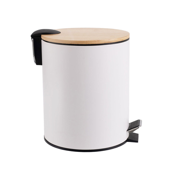 Κάδος Απορριμμάτων Μπάνιου (Φ20.5x25.5) Estia 5lt Bamboo Essentials White 02-12731