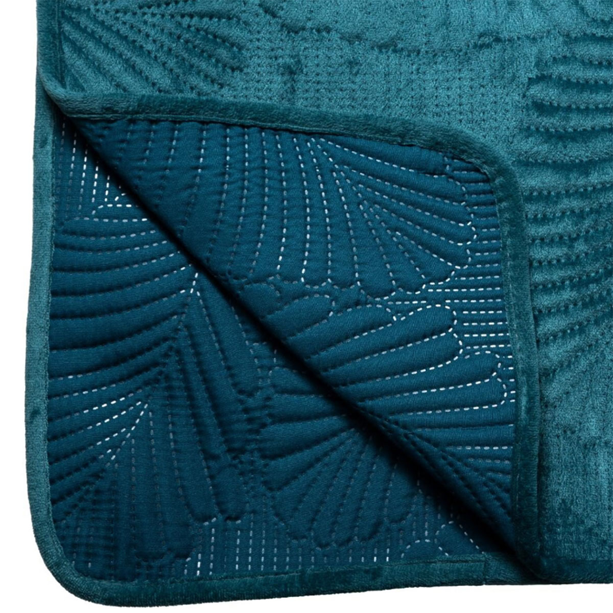 Κουβερλί Βελουτέ King Size (240X260) A-S Velvet Leaf Blue 181058Q Home Λευκά Είδη Κρεβατοκάμαρας Spitishop