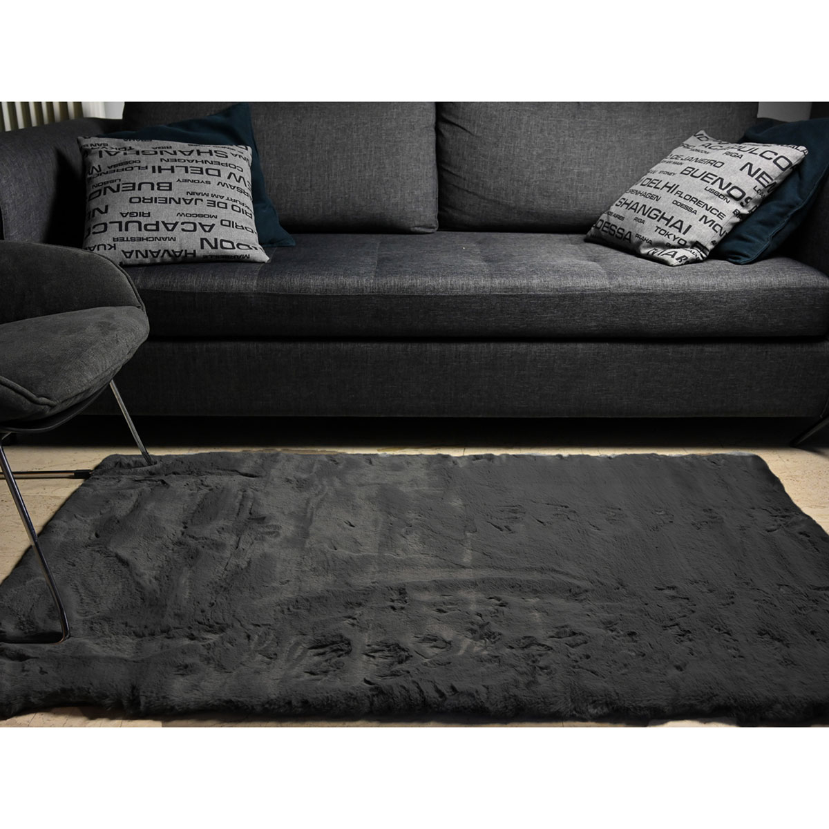 Χαλί Γούνινο (160X230) Polcarpet Rabbit Black Home Χαλιά Σαλονιού Spitishop