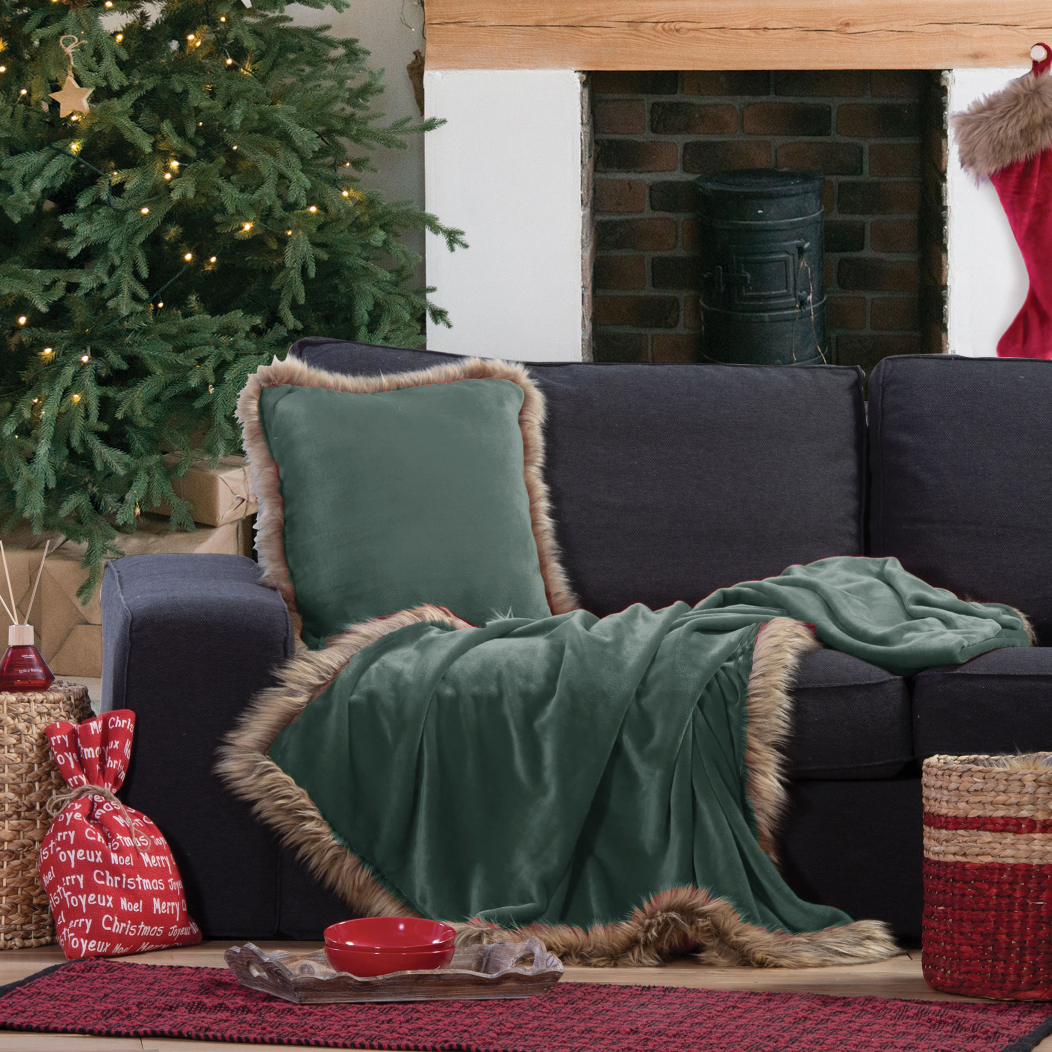 Χριστουγεννιάτικη Κουβέρτα Καναπέ (130×180) Nef-Nef Tinsel Green
