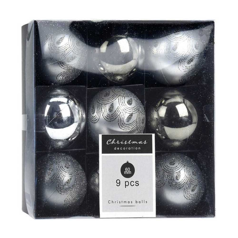 Χριστουγεννιάτικες Μπάλες (Σετ 9τμχ) K-M Silver CAN220510