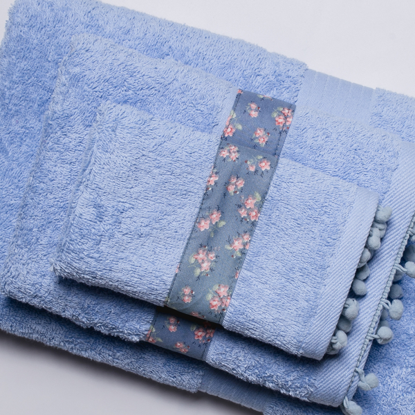 Πετσέτα Σώματος (70x140) White Fabric Botanic Border Blue 500gsm