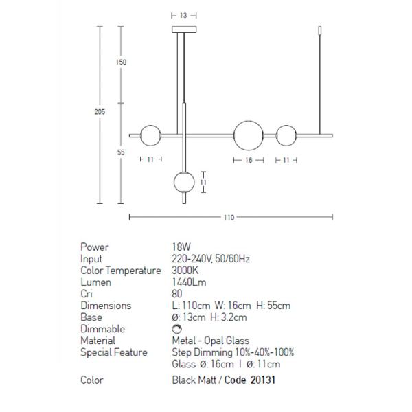Φωτιστικό Οροφής Πολύφωτο LED Step Dimmable Zambelis 20131 Black Matt