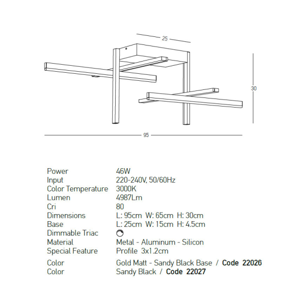 Φωτιστικό Πλαφονιέρα LED Dimmable Zambelis 22026 Gold Matt