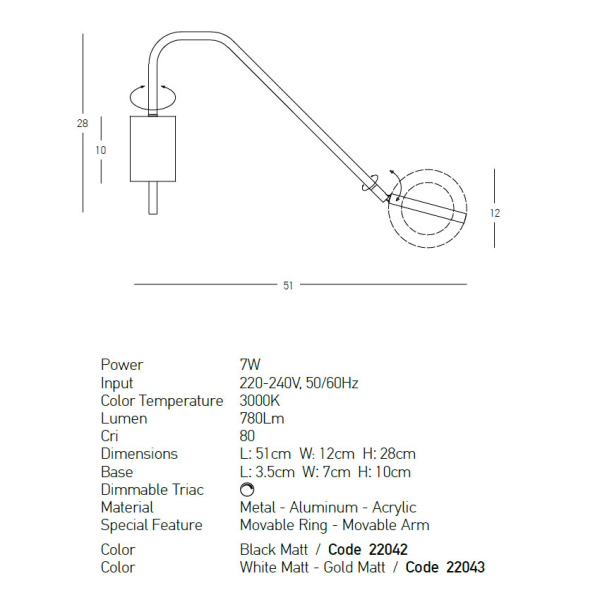 Απλίκα Τοίχου LED Dimmable Zambelis 22042 Black Matt