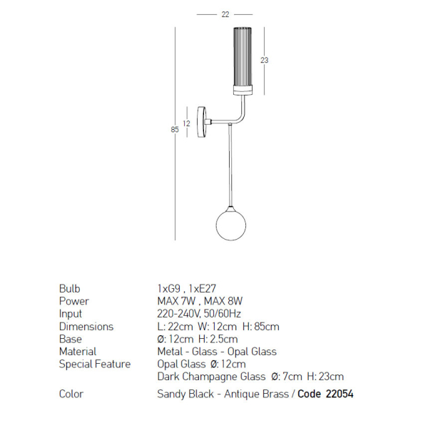 Απλίκα Τοίχου Zambelis 22054 Black/Brass