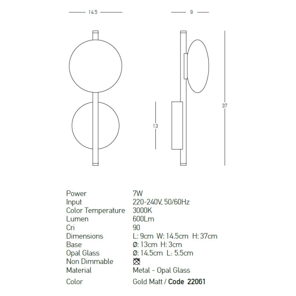 Απλίκα Τοίχου LED Zambelis 22061 Gold Matt