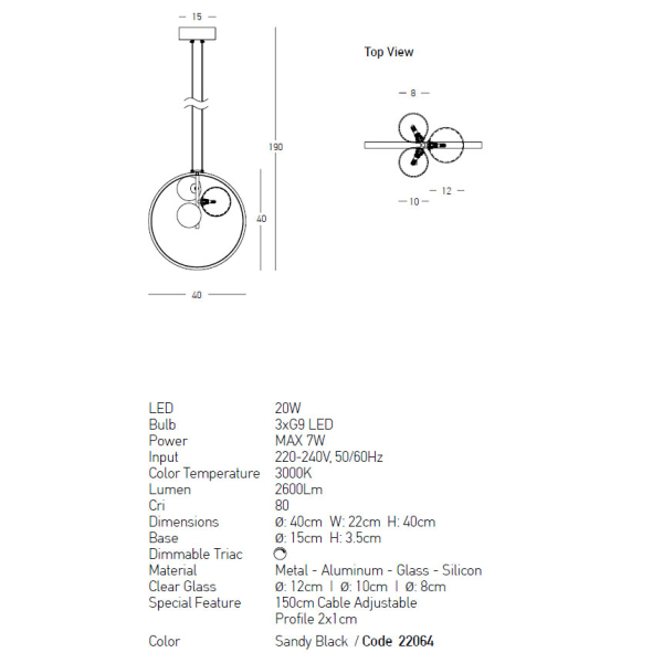 Φωτιστικό Οροφής Πολύφωτο Dimmable Zambelis 22064 Sandy Black