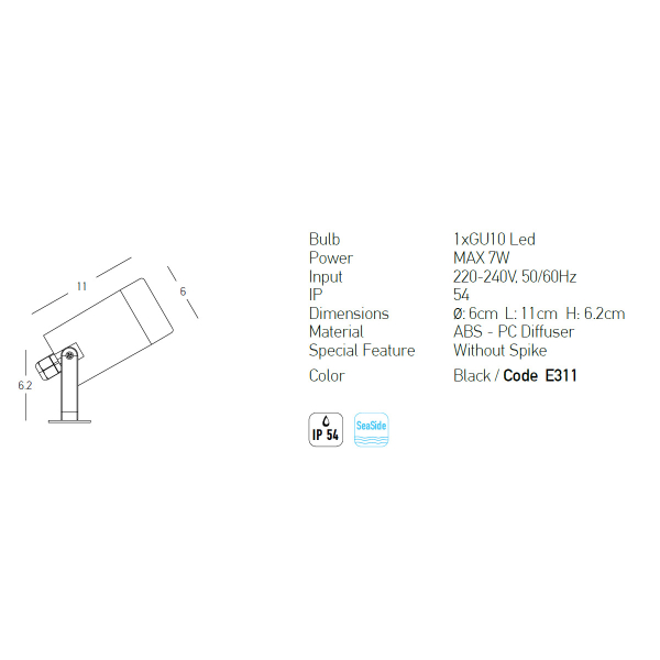 Σποτ Εξωτερικού Χώρου Zambelis E311 Black