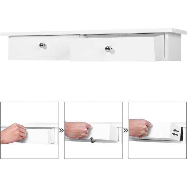 Ράφι Τοίχου (65x15x10) Με Συρτάρια Vasagle LWS65WT