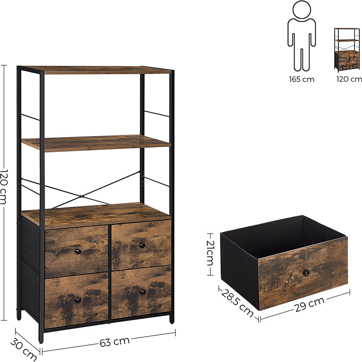 Ραφιέρα Δαπέδου Με 4 Συρτάρια (63x30x120) Vasagle LGS044B02 φωτογραφία