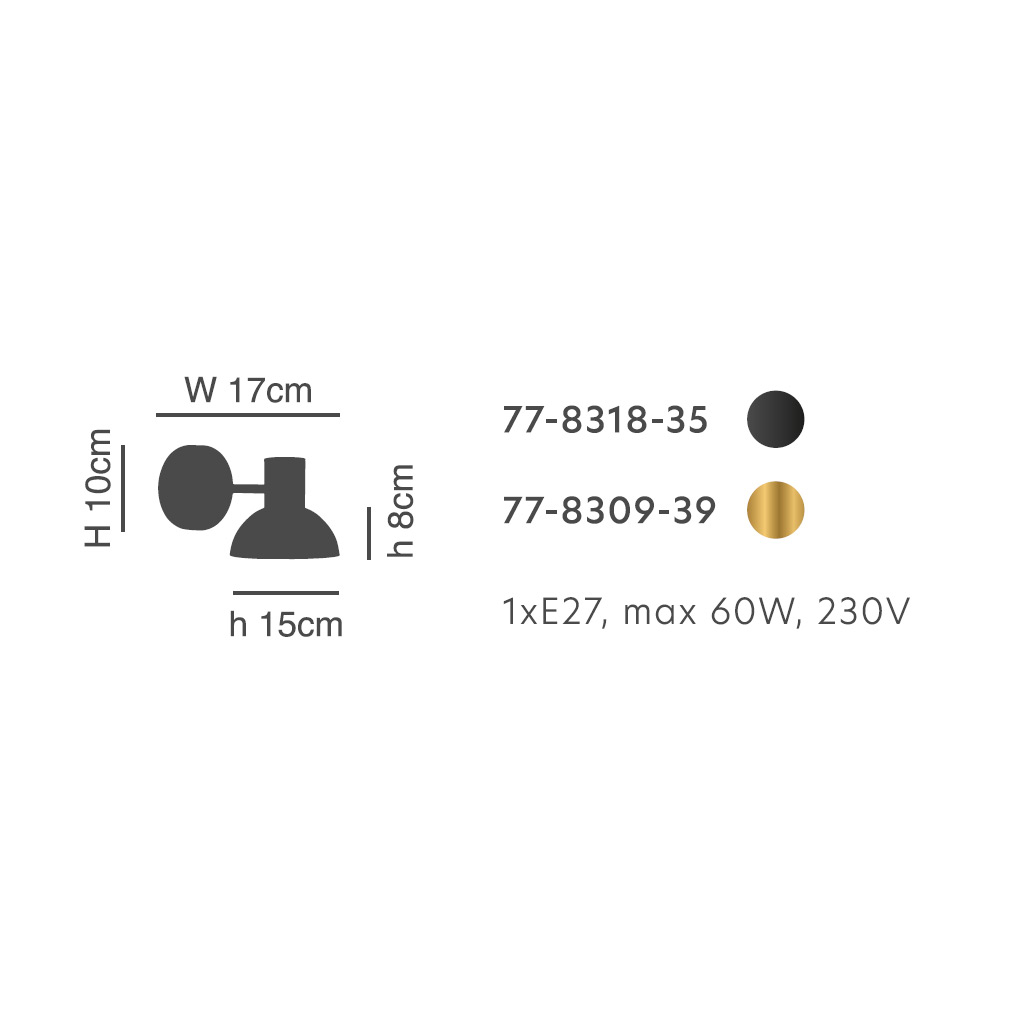 Απλίκα Τοίχου Homelighting 77-8309 Gold Black Home Φωτιστικά Spitishop