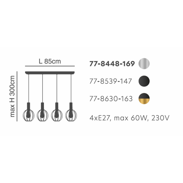 Φωτιστικό Οροφής Πολύφωτο Homelighting 77-8539 Black