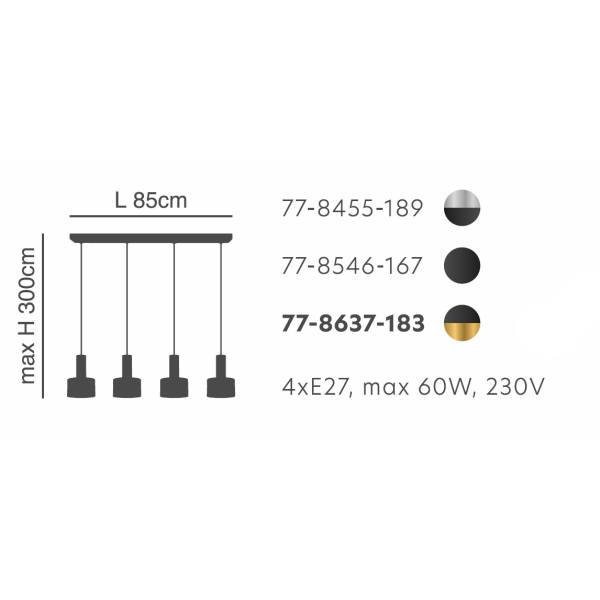 Φωτιστικό Οροφής Πολύφωτο Homelighting 77-8546 Black