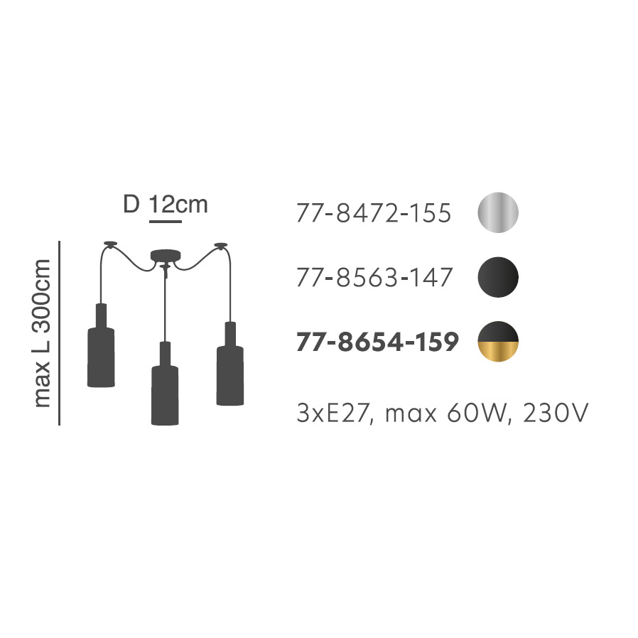Φωτιστικό Οροφής Τρίφωτο Homelighting 77-8563 Black White Home Φωτιστικά Spitishop