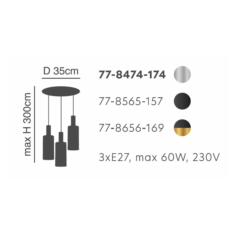 Φωτιστικό Οροφής Τρίφωτο Homelighting 77-8565 Black White Home Φωτιστικά Spitishop