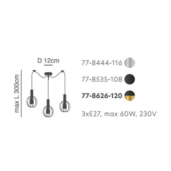 Φωτιστικό Οροφής Τρίφωτο Homelighting 77-8626 Gold