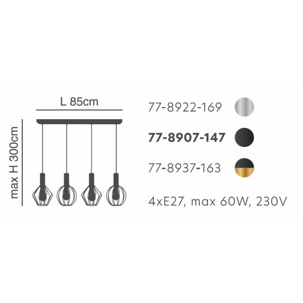 Φωτιστικό Οροφής Πολύφωτο Homelighting Adept Flex 77-8907 Black