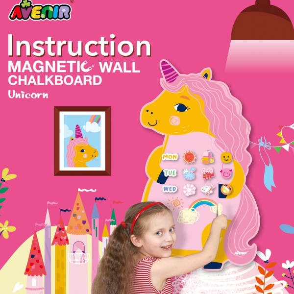 Μαγνητικός Πίνακας Κιμωλίας Με Κιμωλίες Και Αυτοκόλλητα (Σετ) Avenir Unicorn