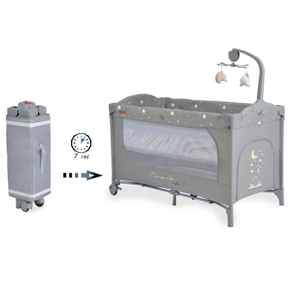 Παρκοκρέβατο 2 Θέσεων Με Αλλαξιέρα (0+ Μηνών/Έως 15kg) Cangaroo Once Upon A Time 3 Grey